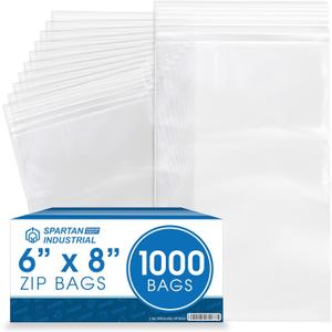 Spartan Industrial - 6 X 8 (1000 Count) 2 Mil Clear Reclosable Zip Plastic Poly Bags with Resealable Lock Seal Zipper