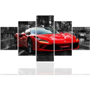 Black and White Wall Art Car Poster 5 Pieces Red Sports Car Large Canvas Art Pictures for Boys Room Bedroom Living Room Office Decor Ready to Hang (12x32 Inch x 1, 12x24 Inch x 2,12x16 Inch x 2)
