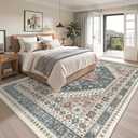 Madane Washable Rug 8x10 Area Rugs for Living Room, Ultra-Thin Non-Slip Backing Rug, Stain Resistant Vintage Large Area Rug for Bedroom (Navy Blue, 8'x10')