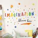 Inspirational Wall Decals,Imagination Belong Here Window Clings,Daycare Wall Decals,Classroom Window Stickers,Flower Educational Quotes Sticker for Classroom School Kid's Room Nursery (Colourful)