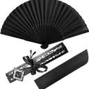 Silk Folding Fans, Black Classic Handheld Fan 8.2in Small Hand Held Bamboo Fabric Chinese Vintage Hand Fans with Case for Dance, Performance, Wedding, Cosplay, Decorations, Party Favor, Gift (1PCS)