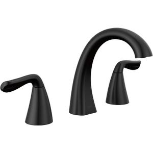 Delta Arvo Matte Black Bathroom Faucet 3 Hole, 8 Inch Widespread Bathroom Sink Faucet for Vanity, Push-Pop Drain Assembly, Matte Black 35840LF-BL