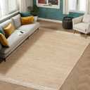 5' x 8' Jute & Wool Area Rug Handwoven Mini Check Pattern with 4-Inch Border Natural Farmhouse Living Room, Dining & Bedroom Rug, Neutral Flatweave Indoor Dcor (5' x 8')