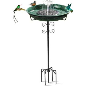 Solar Fountain Bird Bath for Outside Garden Decor,All Metal Hummingbird Bath & Feeder with 5-Prong Base,Standing Bird Feeder for Backyard Birding & Wildlife,Copper Green