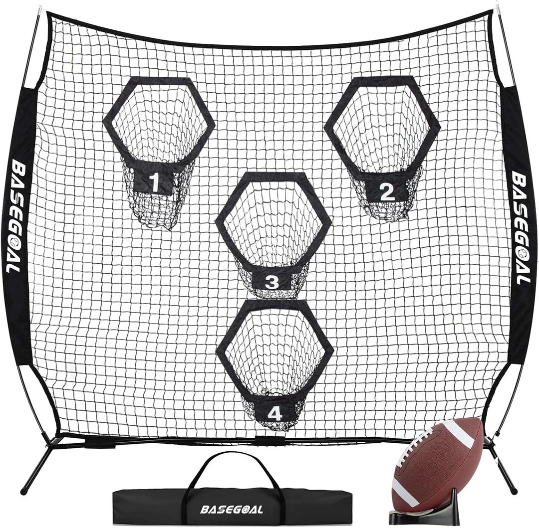 8 x 8ft Football Nets for Throwing,Football Target,Quarterback Training Equipment with 4 Target Pockets for Improving Football Accuracy Throwing (Black)