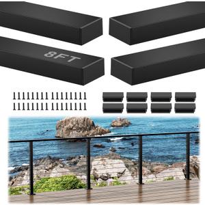 8FT Aluminum Black Handrail, 4 Pack Rectangular Flat Top Hand Rail Prefect for Coastal Projects, Deck Railing Top Rail Square Tube with 8 Nylon End Cap for Indoor Outdoor Stairs DIY Balustrade