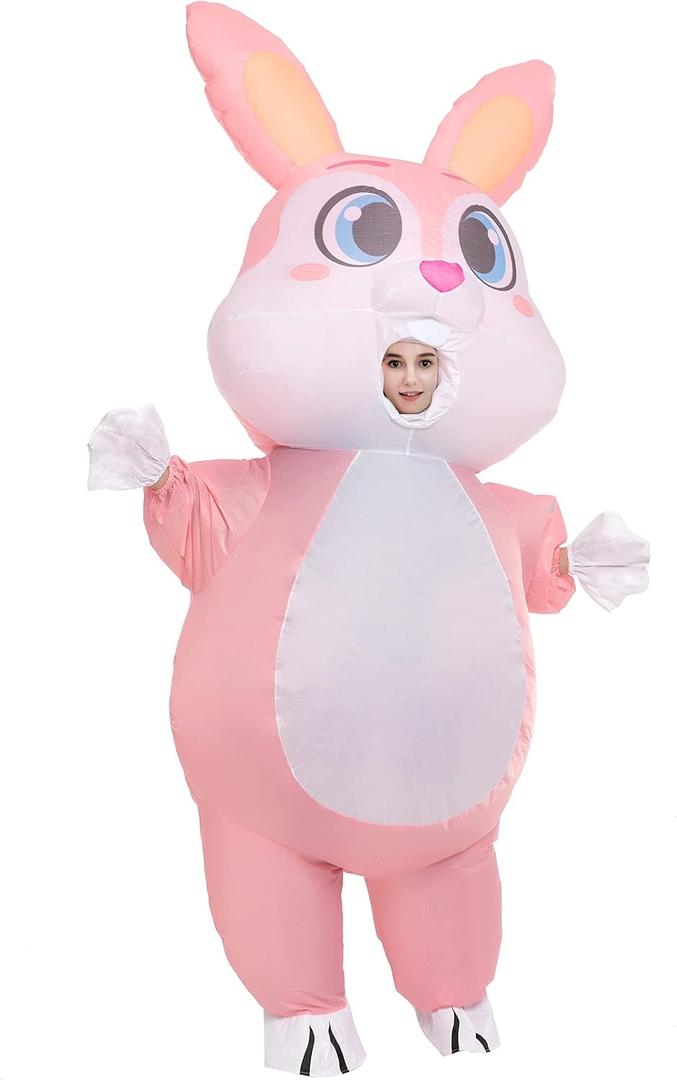 Spooktacular Creations Inflatable Costume Women, Pink Bunny Full Body Blow up Costume, Deluxe Halloween with a pair of Gloves for Adult Halloween Easter Themed Parties