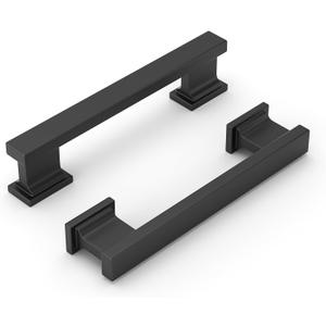 Cabinet Handles Kitchen Drawer Pulls and Knobs, 5Pack Black 3inch Hole Center, Square Hardware for Bathroom Dresser