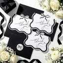 Maitys 24 Set Black Scalloped Edge Thank You Cards with Black Envelopes and Bow Stickers Bulk Blank Greeting Note Cards for Wedding Business Graduation Baby Shower Bridal Shower Funeral