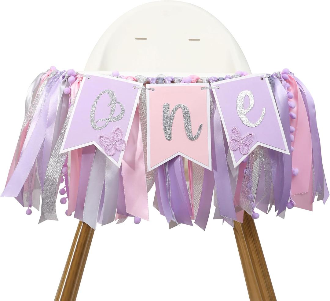 Pink Purple Butterfly Highchair Banner - Butterfly 1st Birthday Decorations, Butterfly 1st Birthday Highchair Banner, Spring Birthday Decorations, Girls 1st Birthday Highchair Banner, Butterfly 1st Photo Prop Cake Smash