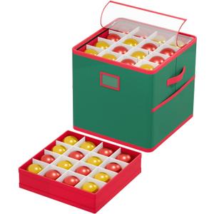 Christmas Ornament Storage Box with Dividers 4 Removable Trays Christmas Storage Container Store Up to 64 Holiday Ornaments 3 Inch Christmas Ball Storage Container Bins for Xmas Decorations (Green)