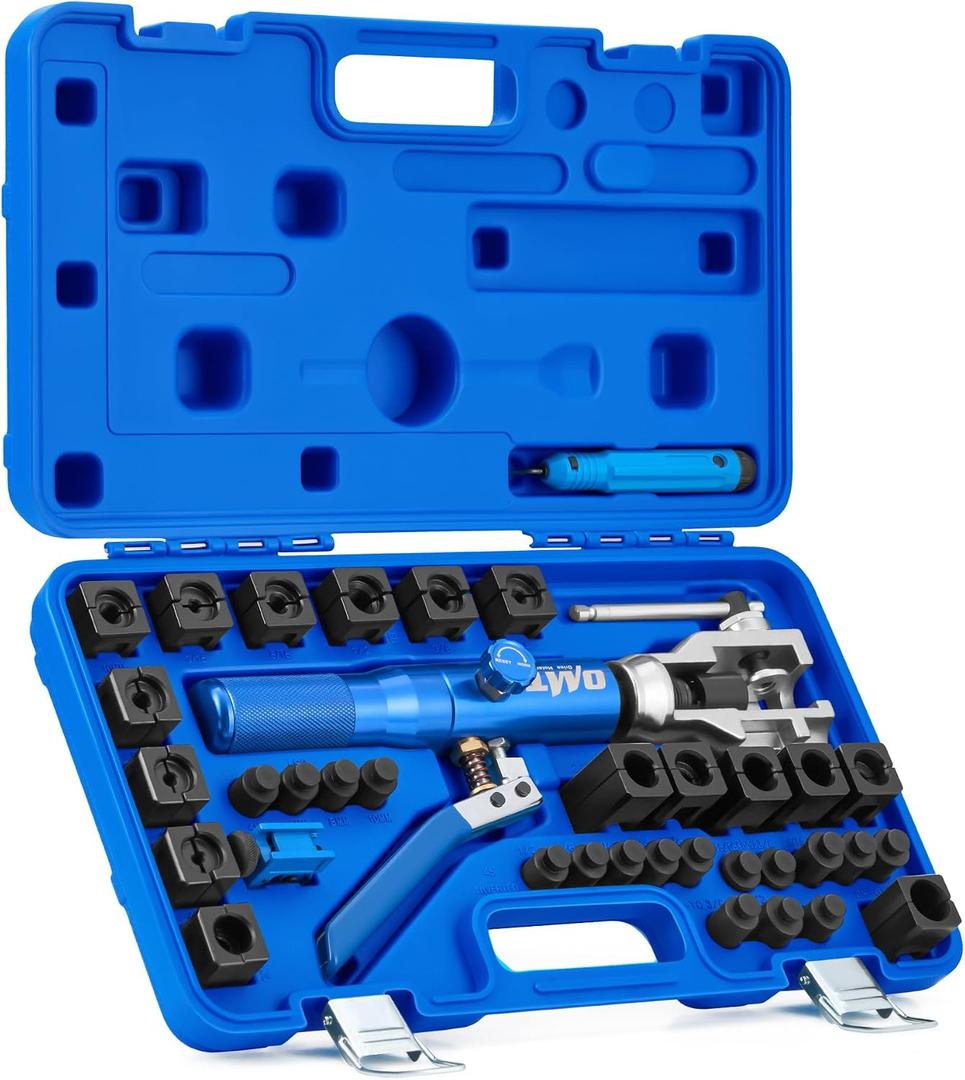 Orion Motor Tech Hydraulic Flaring Tool Kit, Universal Brake Flaring Tool Set with Tubing Cutter, 45 Single& Double Flaring Tool Kit with Deburring Tool, Brake Line Flaring Tool for ISO Bubble Flare (EXP 12/31/36)