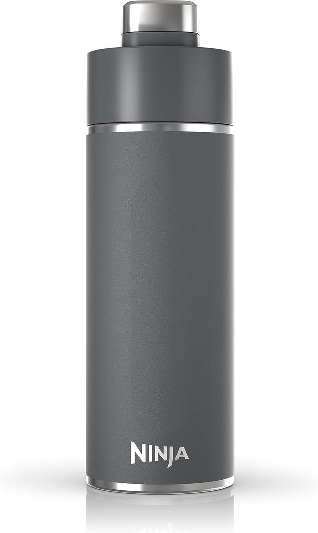 Ninja DW2401GY Thirsti 24oz Travel Water Bottle, For Carbonated Sparkling Drinks, Colder and Fizzier Longer, Leak Proof, 24 Hrs Cold, Dishwasher Safe, Stainless Steel Insulated Tumbler, Charcoal Gray