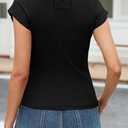 Tankaneo Womens Cap Sleeve Tops Crew Neck Ribbed Knit T Shirt Summer Casual Slim Fit Basic Tees Tshirt (Black)