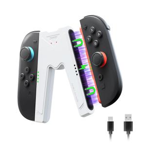 JEMDO Magnetic JoyCon Charger Grip Compatible with Nintendo Switch 2 Only Ergonomic LED Charging Grip for JoyCon 2 with USB-C Cable, Travel-Ready, White [nintendo_switch_2]