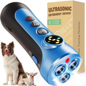 Dog Bark Deterrent Device - 3X Ultrasonic Anti-Bark Device with 5 Adjustable Levels, 30ft Range for Indoor/Outdoor Use Rechargeable & Portable for Your or Neighbor's Dog with Flashlight (Blue)