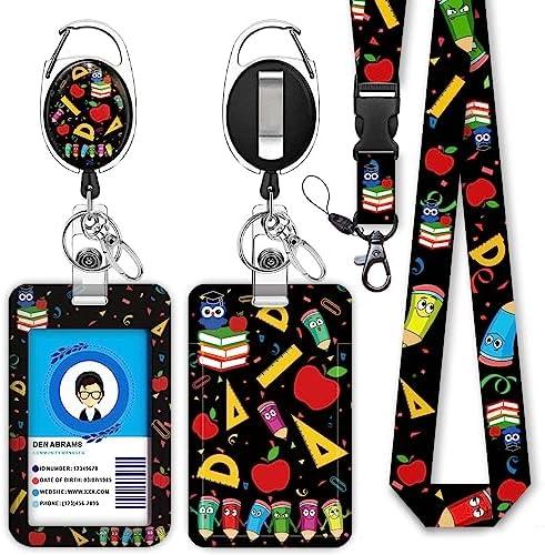 Cute Teacher Lanyards for Id Badges and Keys, Retractable ID Badge Holder with Detachable Lanyard, Fashionable Badge Reel Heavy Duty with Carabiner Clip, Nurse Teacher Office Gifts