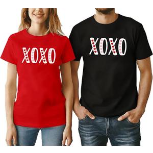 Valentine's Matching Couples Shirts XOXO Print Shirt Love Heart T Shirt Husband Wife Short Sleeve Tees Tops(WomenRed, X-Large)