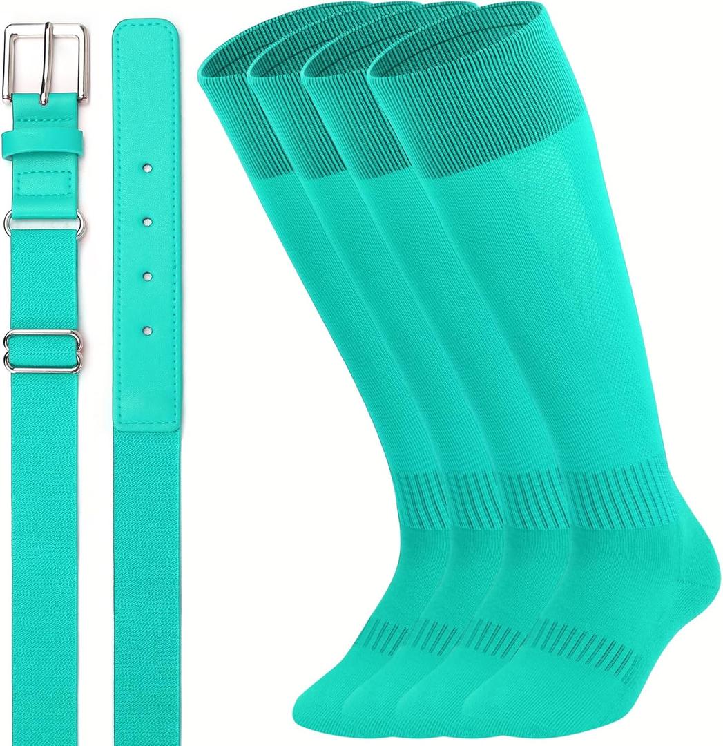 Baseball Socks and Belts Combo for Youth and Adult, Elastic Softball 2 Pair Socks and 1 Belts, Small