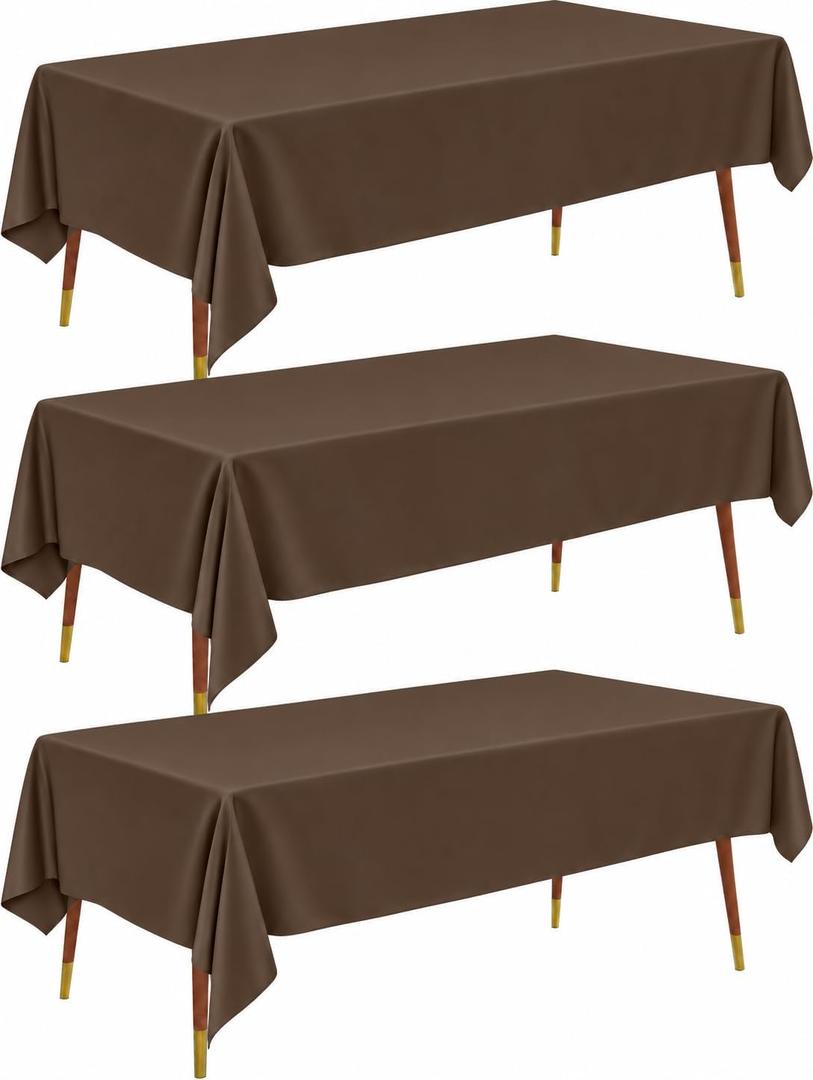 Pureegg Plastic Table Cloth Disposable 54x108 Brown 3Pack, 54" X 108" Rectangle