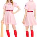 Women Baseball Costume PInk Baseball Dress Women League Costume Uniform Set with Hat Socks Inflatable Baseball Bat (Pink, XXL)