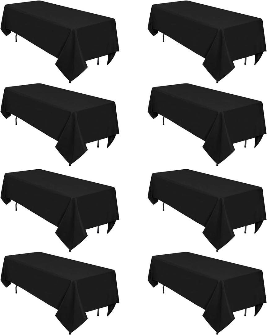 8 Pack Black Tablecloths 60 x 102 Inch Rectangular Table Cloths for Rectangle Tables 6ft, Wrinkle Resistant Black Table Cloth Washable Polyester Fabric for Buffet Wedding Party Banquet