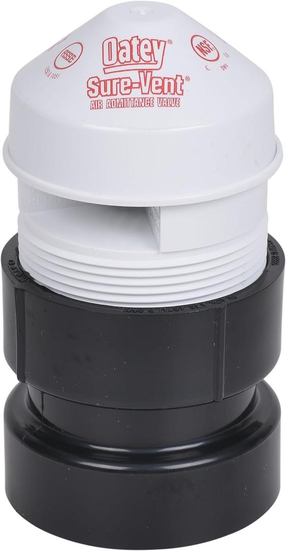 Oatey 39019 Sure-Vent 2-Inch ABS Adapter Bulk Pack, 1-1/2-Inch Air Admittance Valve, 1.5 Inch, Black