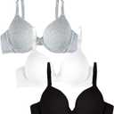 Fruit of the Loom Womens Smooth Cotton T-Shirt Bra - Ultra-Soft, Flexible, and Invisible Under Tees (38DDD), Gray, Black, White