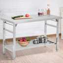 Stainless Steel Table 48 * 24 in, Portable Kitchen Island Prep Work Bench with Foldable Legs, Adjustable Undershelf for Restaurant, Sliver