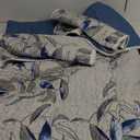 Joyreap 3 Pieces Microfiber Quilt Set, Botanical Blue Leaves on Light Gray Reversible Design, Bedspread Bed Cover for All Season, 1 Quilt and 2 Pillow Shams (Full/Queen, 90x90 inches)