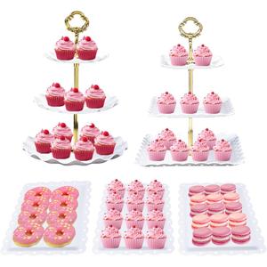 Frigg Dessert Table Display Set,5Pcs Cake Stand,2Pcs 3 tiered Cupcake Stands and 3Pcs Dessert Trays serving trays for Party Baby Shower Wedding Tea Party