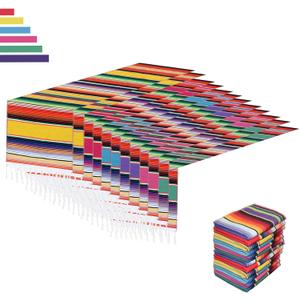 12 Pack Mexican Table Runners 14 x 84 Rainbow Colors Large Boho Mexican Theme Party Decoration for Cinco de Mayo Fiesta Party 6 Serape Table Runner (14 x 84-12Pcs)