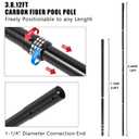 CARBON FIBER POOL POLE, 4-SECTION TELESCOPIC 12-FOOT, LIGHTWEIGHT AND EASY-TO-GRIP ADJUSTABLE CLEANING POLE, USED FOR POOL CLEANING, CONNECTED TO FISHING NET, RAKE, BRUSH, VACUUM HEAD CLEANING (12 FT)