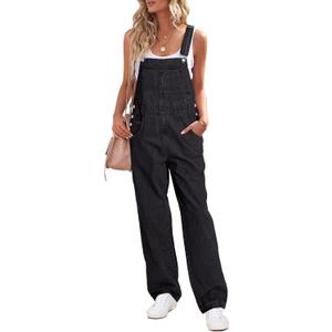 Luvamia Overalls Women Loose Fit Denim Bib Baggy Overall Jumpsuit Straight Wide Leg Stretchy Jean Pants Fashion, XL