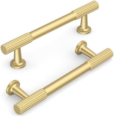 KNOKLOCK 10 Pack 3.75 Inch(96mm) Kitchen Cabinet Handles Brushed Gold Cabinet Pulls Kitchen Cabinet Hardware Drawer Pulls for Cupboard Wardrobe