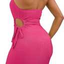 Women's Open Back Spaghetti Strap Side Summer Cut Out Party Sexy Mini Bodycon Club Night Out Dress S80 (Pink, S)