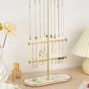 Jenseits Gold Jewelry Organizer Stand with Ceramic Tray  Cute Jewelry Holder for Necklaces, Earrings, Rings & Bracelets, Decorative Jewelry Display for Vanity Dresser, Great Gift for Women & Girls
