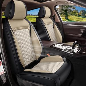 Car Seat Covers Front Seats for Ford F-150 2009-2023 2024 2025 F150 F250 F350 F450, Breathable Cooling Ice Silk Leather Car Seat Cover 2 Seats Vehicle Seat Protector (Black&Beige)
