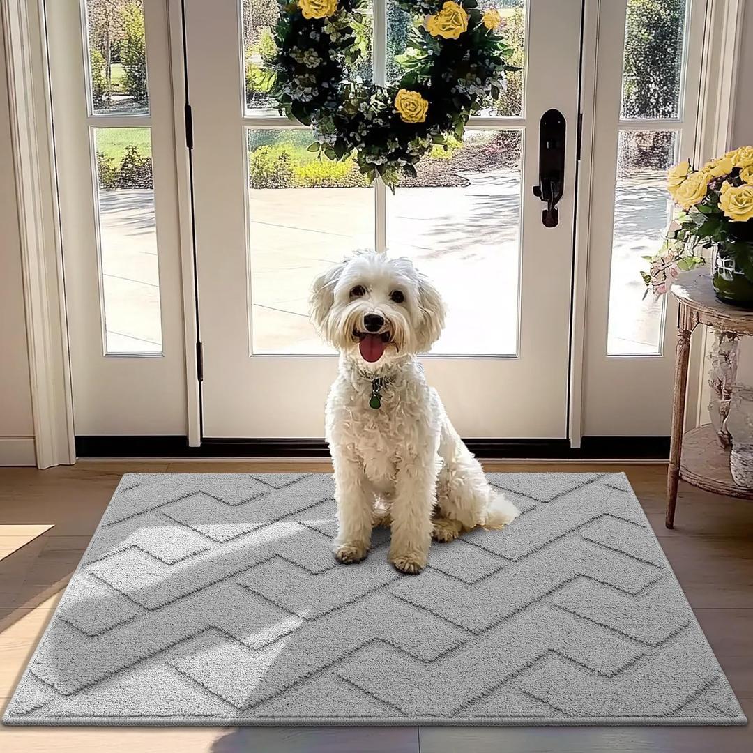 hicorfe Front Door Mat Outside Entrance,32"x40" Absorbent Muddy Dirt Resist Welcome Door Mats Outdoor Indoor, Stain and Fade Resistant, Non Slip Backing Entry Mat Doormat for Entryway(Light Grey)