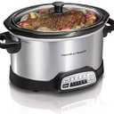 Hamilton Beach Portable 7 Quart Programmable Slow Cooker with Three Temperature Settings, Lid Latch Strap for Easy Travel, Dishwasher Safe Crock