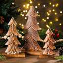 Cinnvoice 3 Set Handmade Carved Wooden Christmas Trees Tabletop Holiday Winter Christmas Trees Tabletop Decoration with Rectangular Base Rustic Xmas Centerpieces for Farmhouse Home Mantel Shelf Decor