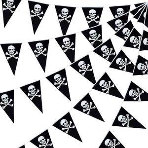 Tatuo 60 Pcs Pirate Banner Skull Pirate Flag Birthday Party Decorations Jolly Roger Ship Triangle Pennant Bunting Decor for Wedding Celebration Decor Outdoor Party Supplies