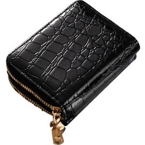Trendy Crocodile Patterned PU Card Holder, Zippered Multi-slot Small Purse for Men & Women (Black)