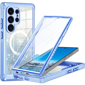 Hekodonk for Samsung Galaxy S25 Ultra Case Glitter,Compatible with MagSafe[Built-in Tempered Glass Screen Protector & Camera Lens Protection] Full Body Shockproof Protective Bling Phone Case,Blue