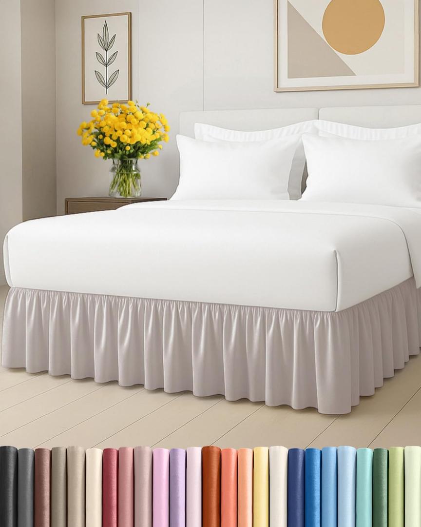 Bedskirt Queen Size Ruffle - 15 inch Drop Dust Ruffle Bed Skirt with Platform - Soft, Easy Fit, Premium Hotel Quality - Wrinkle, Fade & Shrink Resistant - for Women, Men, Kids and Teens - Light Grey
