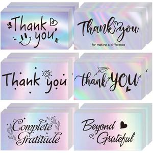 Thank You Cards Small Business, 120 Pcs Business Thank You Cards Bulk, 6 Styles Small Blank Greeting Appreciation Card, Holographic Thank You Notes for Business Customer Teacher Wedding Baby Shower