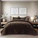 EVERGRACE Velvet Quilt Set Queen Size, Luxurious Soft Striped Channel Bedding Set, Lightweight Velvet Comforter for All Season, Oversized Bedspread Coverlet with 2 Matching Shams, Walnut Brown, Full/Queen