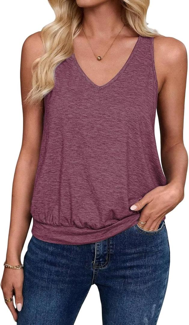 Womens Tank Tops Casual V Neck Sleeveless Summer Spring Clothes Loose Fit Cute Outfit Basic Cami 2025 Fashion Shirts (Small, Dust Pink)