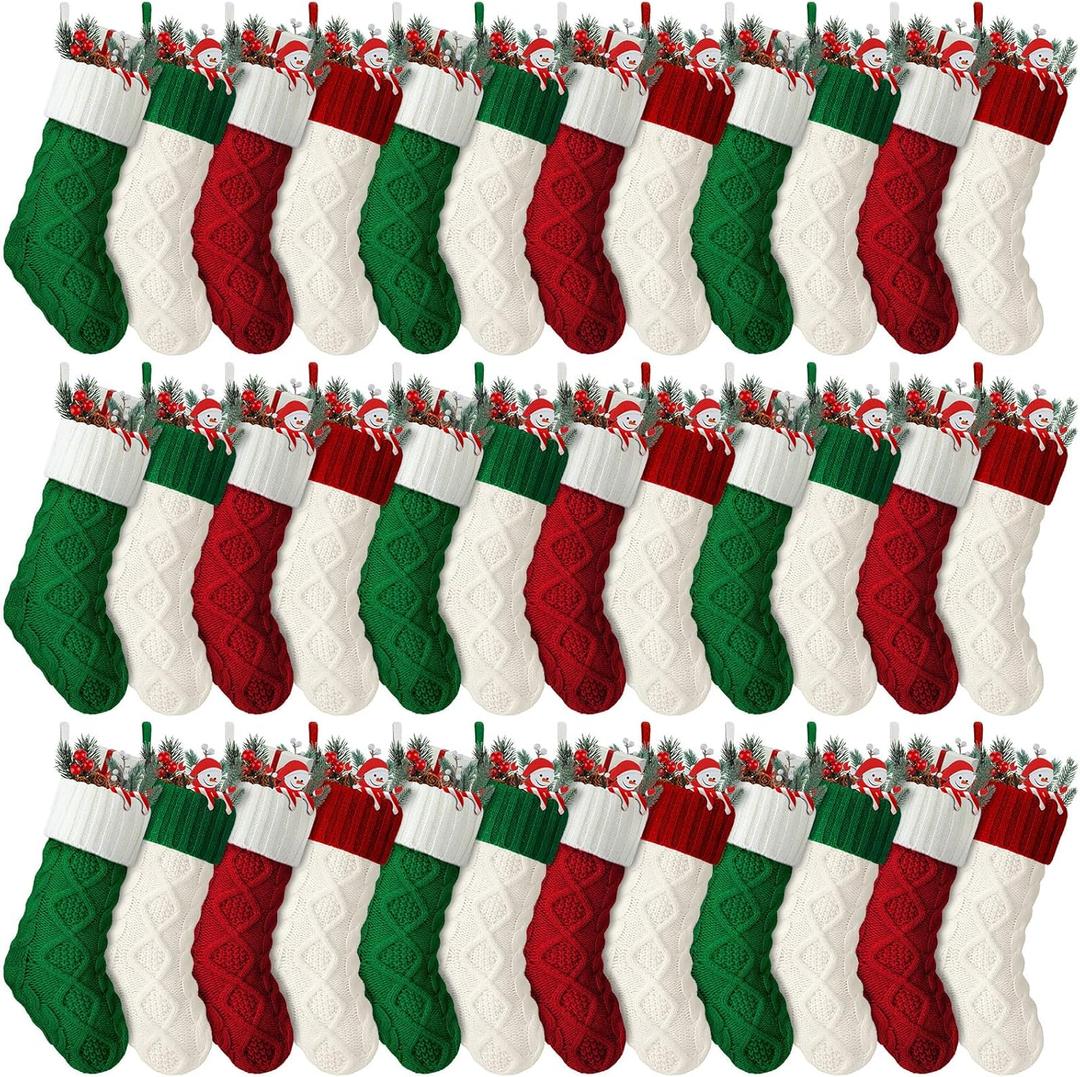 Hungdao 36 Pcs Christmas Stockings Bulk Mini Knitted Xmas Socks 8.3 Inch Rustic Double Sided Fireplace Hanging Stockings Vintage Mini Socks for Christmas Decoration (Multi Colors)