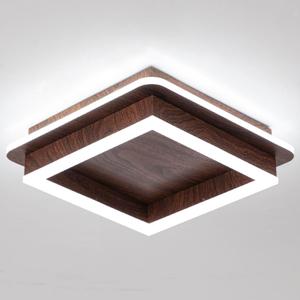 CANEOE Square Modern LED Light Fixture, 32W Flush Mount Hallway Light, 6000K Small Close to Ceiling Lamp for Living Room, Bedroom, Kitchen, Balcony, Cloakroom (Wood, 1 Pack)